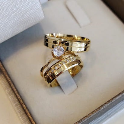 Par de Aliança Noivado/Casamento Ouro 750/18k - Celeste 5mm Chanfrada Polida + Anel Brinde