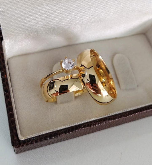 Par de Aliança Noivado/Casamento Ouro 750/18k - Maggio 6mm Meia Cana Polida + Anel Brinde
