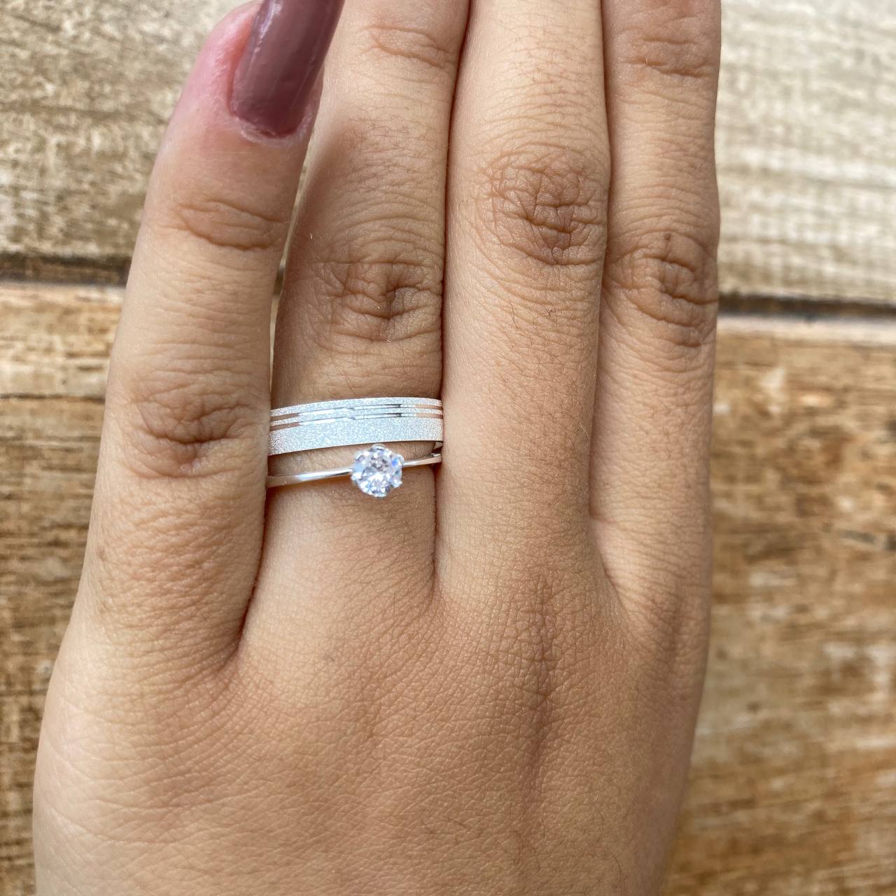 Par de Aliança Namoro em Prata 950 - Dream Reta 4mm Diamantada + Anel Brinde
