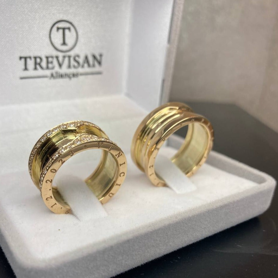 Par de Aliança Noivado/Casamento Ouro 750/18k - Catania 10mm Chanfrada –  Trevisan Alianças