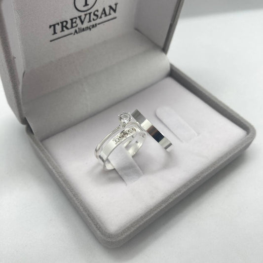 Par de Aliança Namoro em Prata 950 - Charm Reta 3mm Polida + Anel Brinde