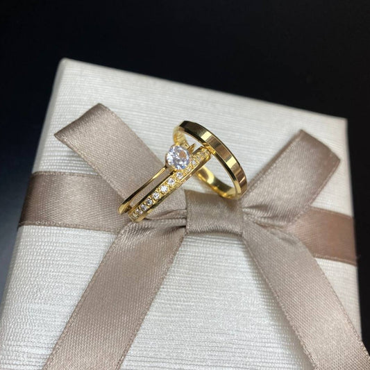 Par de Aliança Noivado/Casamento Ouro 750/18k - Peônio 3mm Chanfrada Polida + Anel Brinde