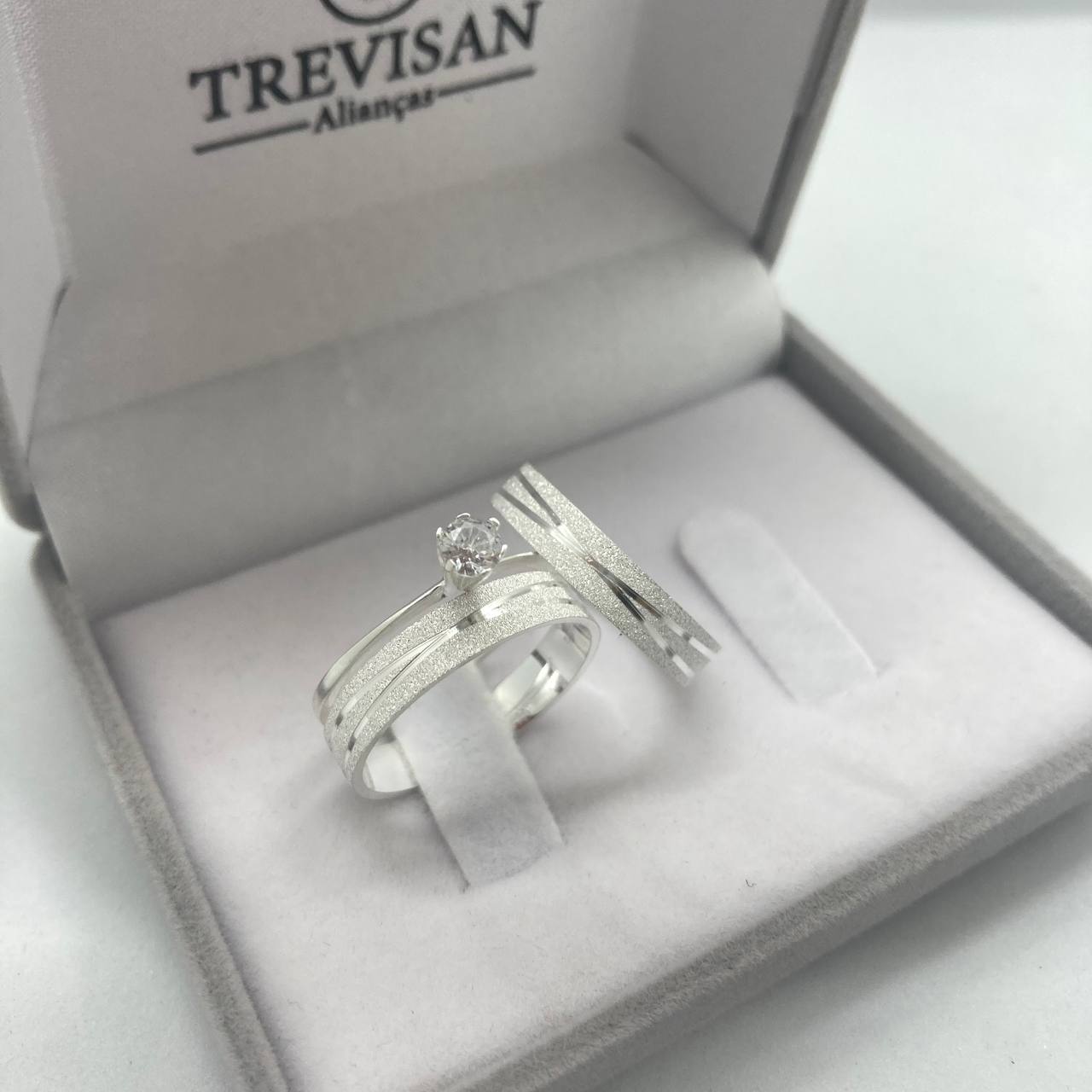 Par de Aliança Namoro em Prata 950 - Chamomily 4mm Reta Diamantada + Anel Brinde