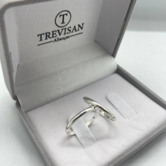 Par de Aliança Namoro em Prata 950 - Heaven Tradicional 2mm Polida + Anel Brinde