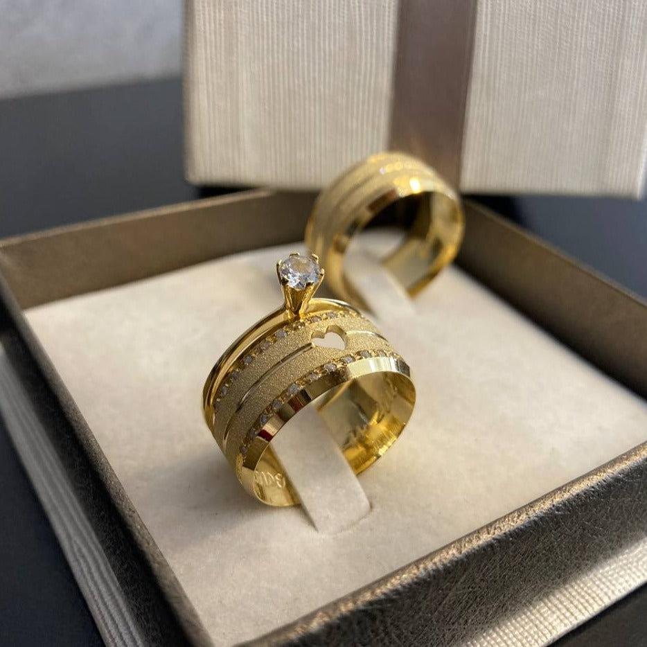 Par de Aliança Banhada - Catania 10mm Chanfrada Diamantada/Polida + Anel Brinde
