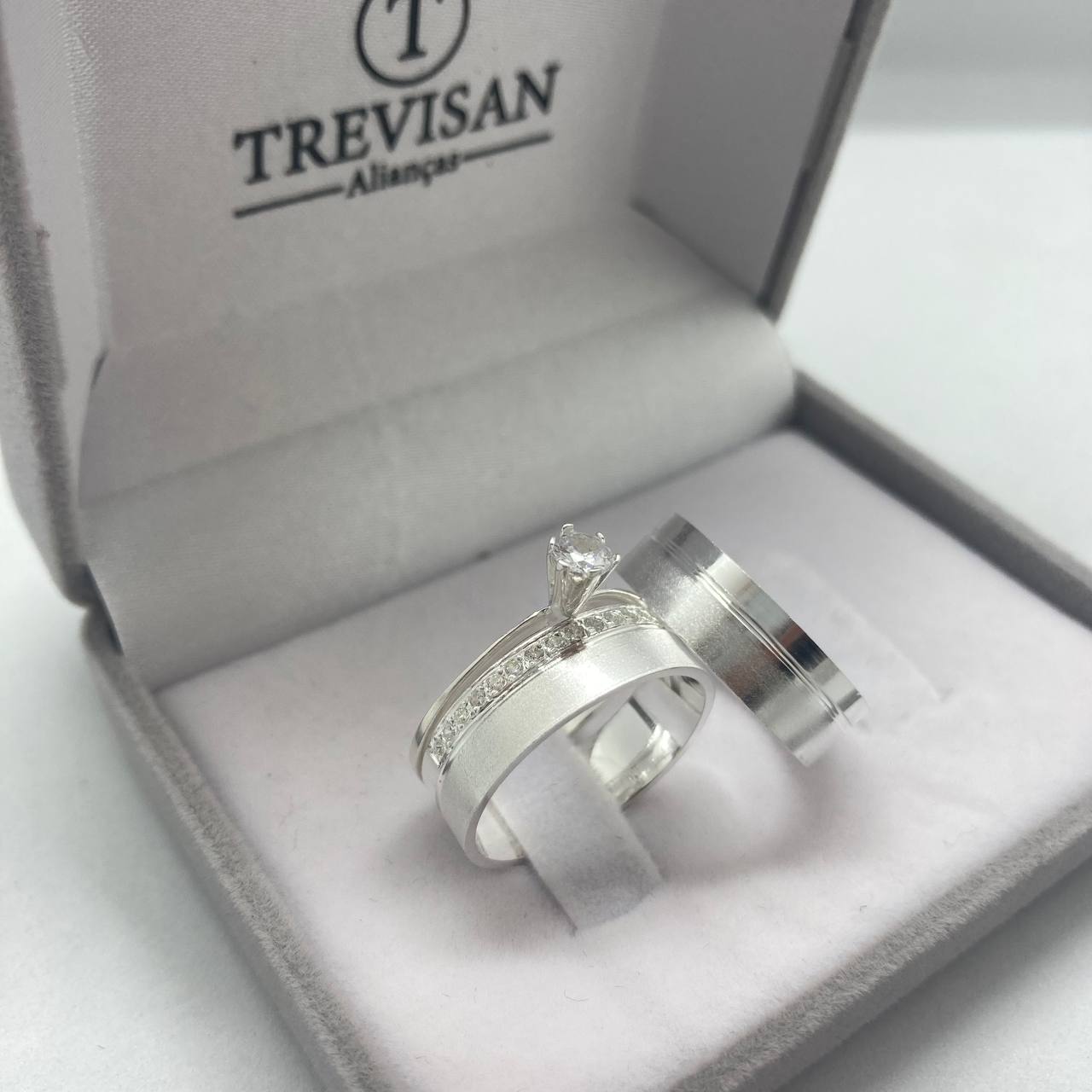 Par de Aliança Namoro em Prata 950 - Diana 6mm Reta Acetinada + Anel Brinde