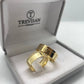 Par de Aliança Noivado/Casamento Ouro 750/18k - Details Reta 7mm Polida + Anel Brinde