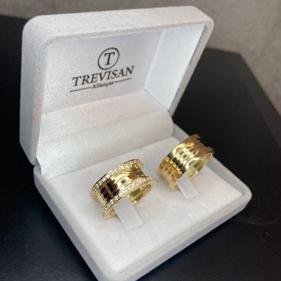 Par de Aliança Noivado/Casamento Ouro 750/18k - Amazing 10mm Polida + Anel Brinde