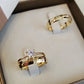 Par de Aliança Noivado/Casamento Ouro 750/18k - Aurora 4mm Meia Cana Polida + Anel Brinde