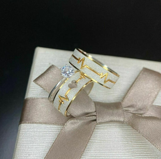 Par de Aliança Namoro em Prata 950 - Heartbeat 7mm Reta Diamantada + Anel Brinde